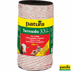 Tornado XXL Polywire, 500 m spool, braided, white-red, 6 stainless steel strands 0.20mm, 3 copper strands 0.30 mm