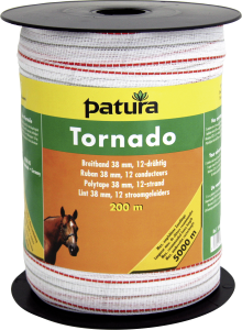 Tornado lint 38mm wit-oranje, 200m rol