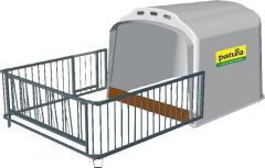 Kalverhut XL met omheining met harthouten drempel, 5-voudige emmerring en transporthaak
